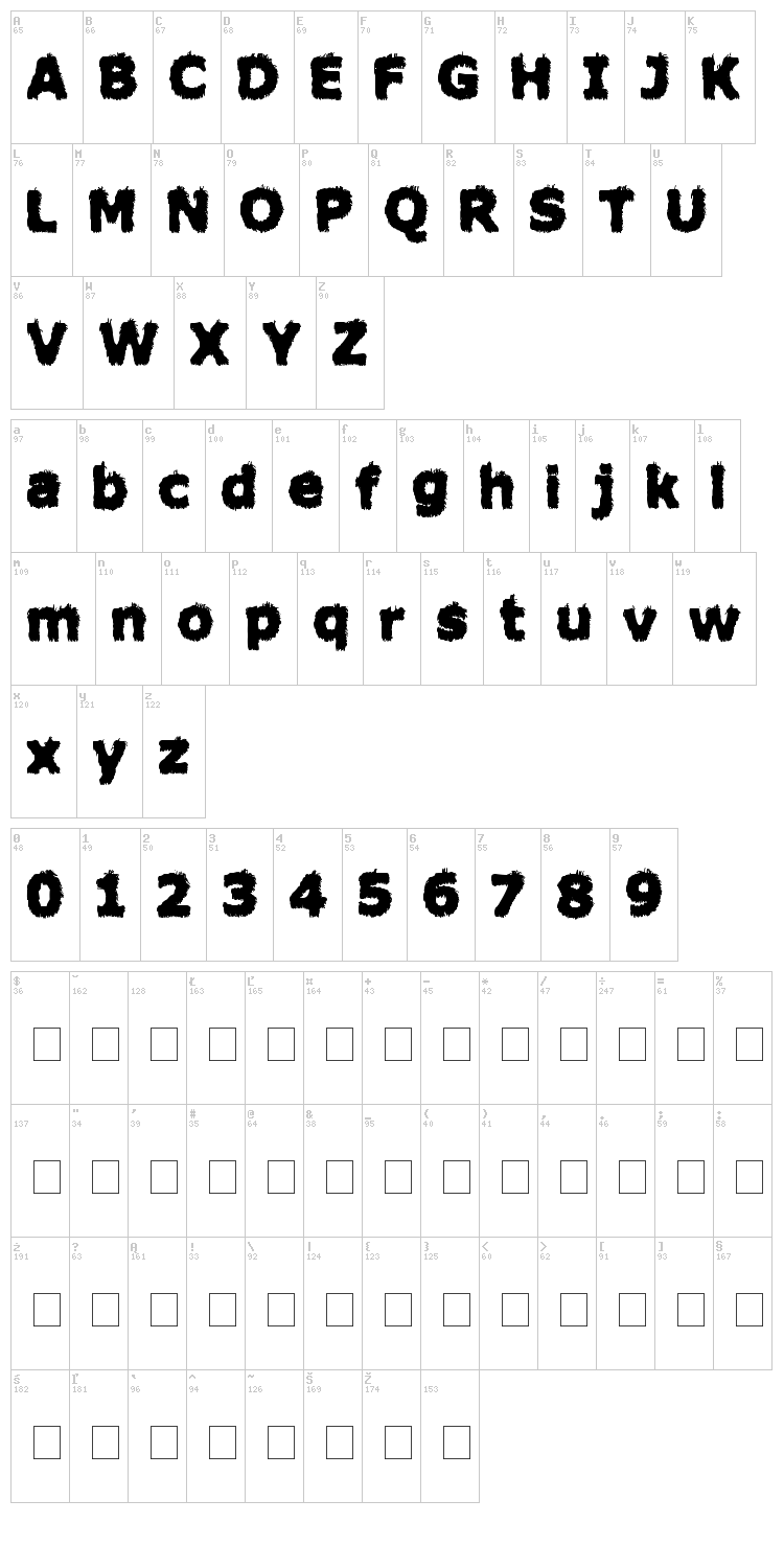Hairy Monster font map
